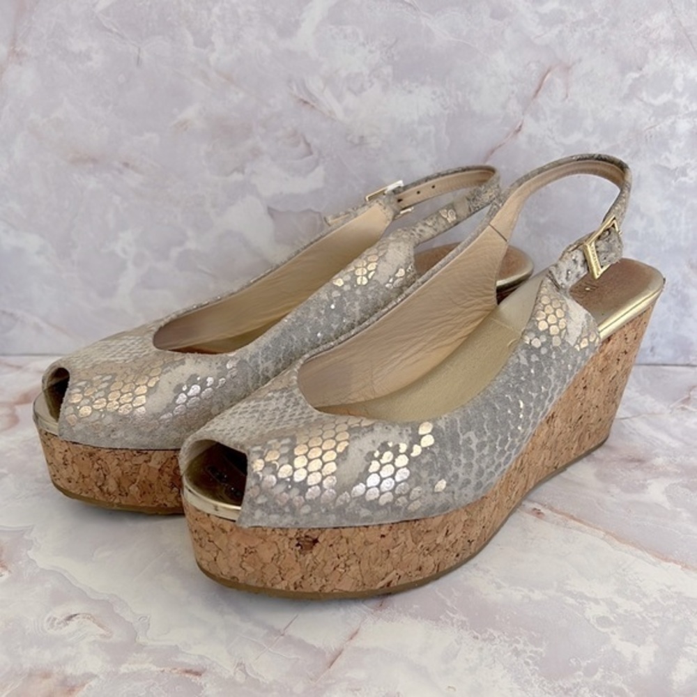 Jimmy Choo Python Praise Wedge Silver Size 35 1/2… - image 2